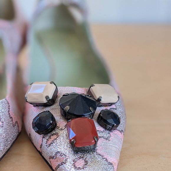 PRADA Vintage Brocade Pink Silver Metallic heels - Picture 7 of 10